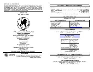 Agility Premium List - Poodle Club of America