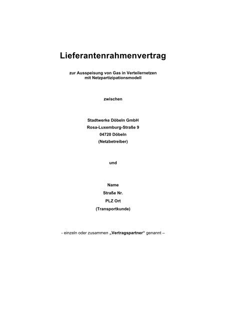 Lieferantenrahmenvertrag Stadtwerke Döbeln GmbH