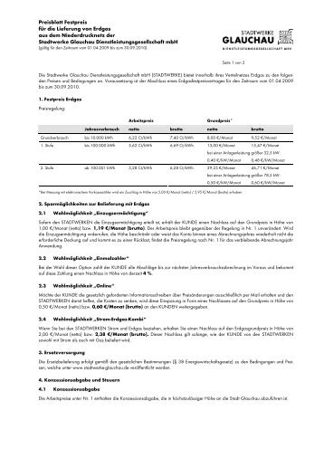 Preisblatt - Stadtwerke Glauchau Dienstleistungsgesellschaft mbH