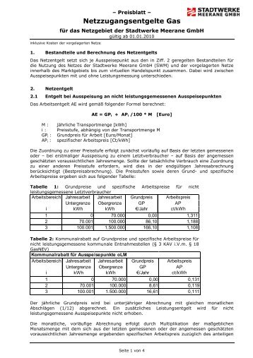 Netzzugangsentgelte Gas - Stadtwerke Meerane GmbH