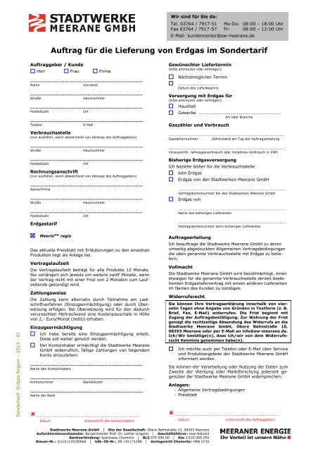 Formular Gas im Sondertarif! - Stadtwerke Meerane GmbH
