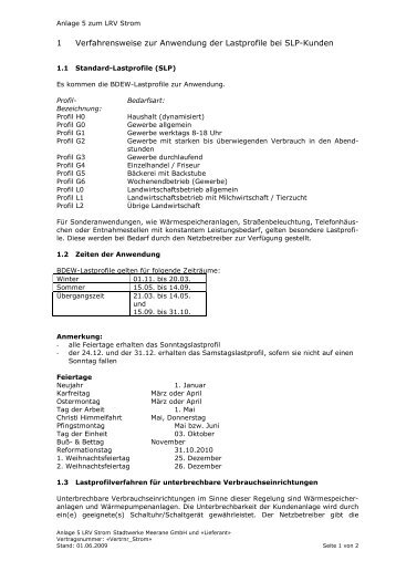 1 Verfahrensweise zur Anwendung der Lastprofile bei SLP-Kunden