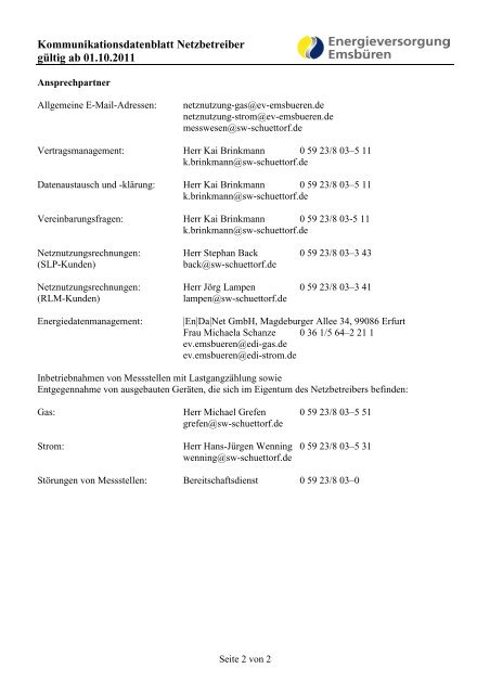 Lieferantenrahmenvertrag (Strom) - Stadtwerke Schüttorf