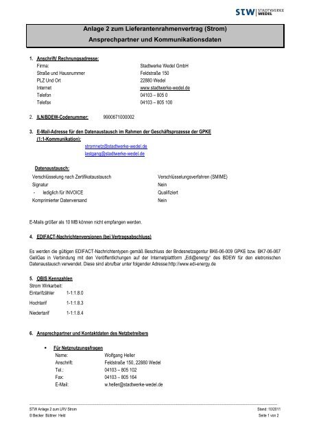 Kontaktdaten - Stadtwerke Wedel