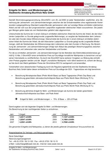 Entgelte für Mehr - Stadtwerke Annaberg-Buchholz Netz GmbH