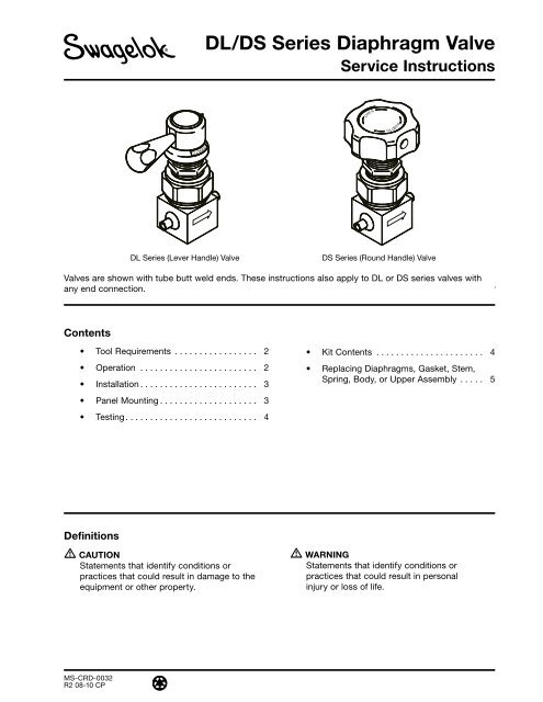 Dl And Ds Series Diaphragm Valve Service Instructions Swagelok Dl And Ds Series Diaphragm Valve Service Instructions Swagelok