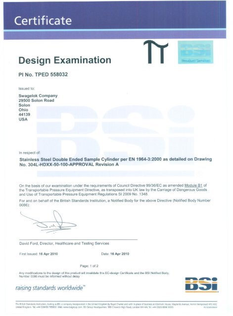 Cylinder Approvals, TPED Sample Cylinder Module B ... - Swagelok