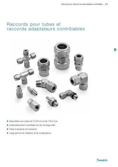 Raccords pour tubes et raccords adaptateurs contrÃ´lables - Swagelok