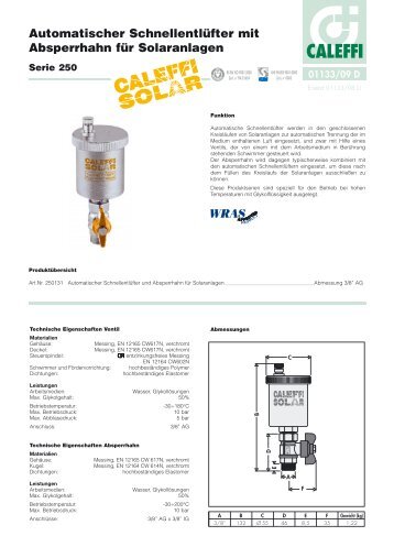 Automatischer Schnellentlüfter mit Absperrhahn für ... - Caleffi