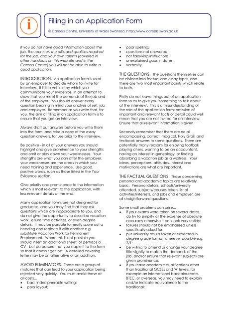 I Filling In An Application Form Swansea University
