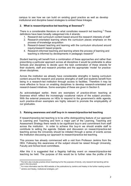 Position statement on Research and Practice Led Teaching