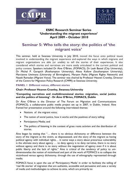ESRC Seminar Series - Briefing Paper 5 - Swansea University