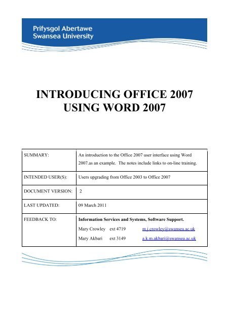 Introduction to MS Office 2007
