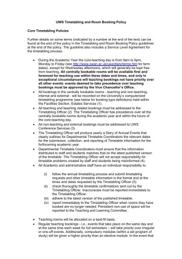 UWS Timetabling and Room Booking Policy - Swansea University