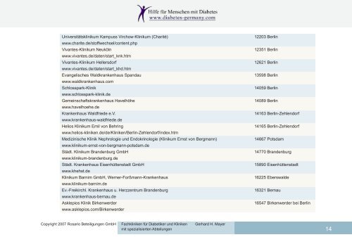 Fachkliniken für Diabetiker und Kliniken mit spezialisierten ...