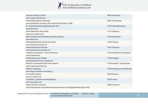 Fachkliniken für Diabetiker und Kliniken mit spezialisierten ...