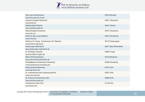 Fachkliniken für Diabetiker und Kliniken mit spezialisierten ...