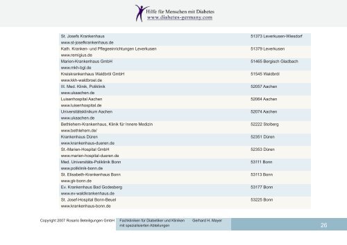 Fachkliniken für Diabetiker und Kliniken mit spezialisierten ...