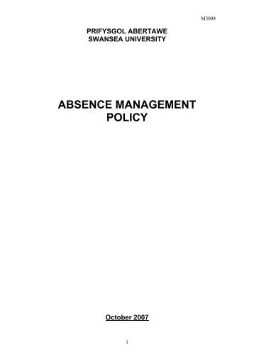 ABSENCE MANAGEMENT POLICY - Swansea University