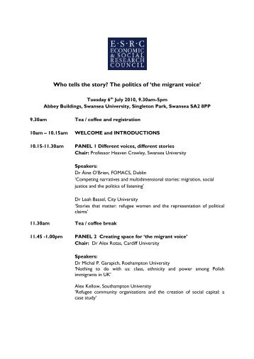ESRC seminar 5 programme - Swansea University