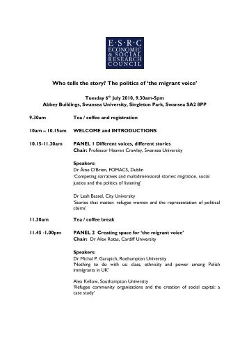 ESRC seminar 5 programme - Swansea University