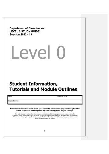 Level 0 Study Guide 2012-13 Biosciencex - Swansea University