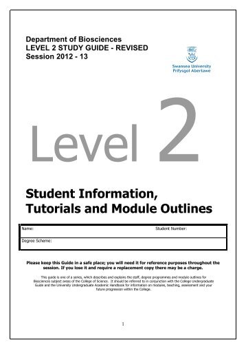 Level 2 Study Guide 2012-13 Biosciencesx - Swansea University