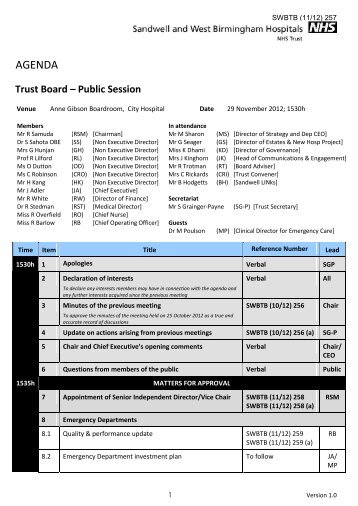SWBH Trust Board Papers, 29 November 2012 - Sandwell & West ...