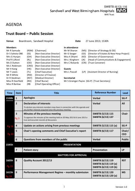 Trust Board Papers A 27th June 2013 Sandwell West