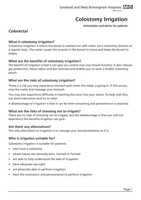 Colostomy Irrigation - Sandwell & West Birmingham Hospitals