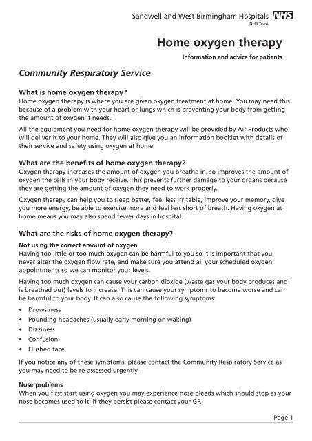 Home oxygen therapy - Sandwell & West Birmingham Hospitals