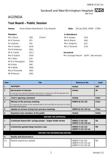 Trust Board July 2010 - Sandwell & West Birmingham Hospitals