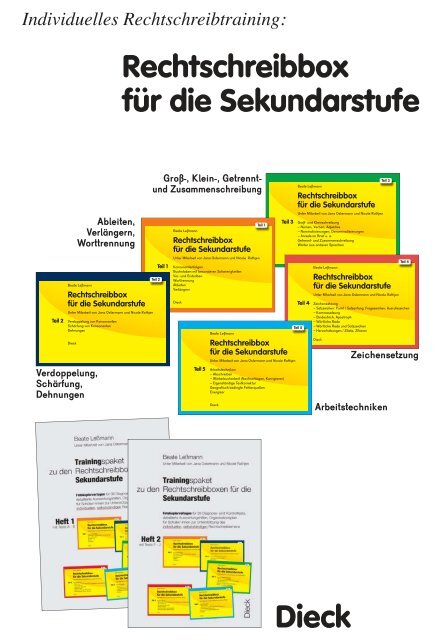 fünf Teile der Rechtschreibbox für die Sekundarstufe - Dieck-Verlag