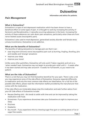 Duloxetine - Sandwell & West Birmingham Hospitals