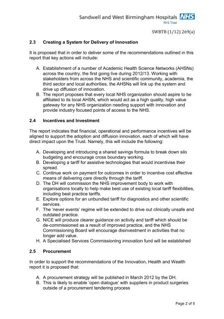 January 2012 - Sandwell & West Birmingham Hospitals