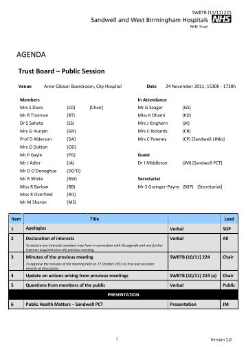 Trust Board November 2011 - Sandwell & West Birmingham Hospitals