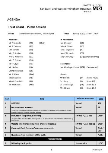 Trust Board papers â May 2012 - Sandwell & West Birmingham ...