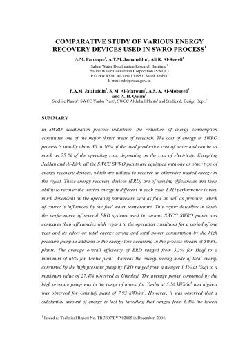 comparative study of various energy recovery devices used in swro ...