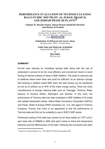 performance evaluation of technos cleaning balls in rdc msf pilot