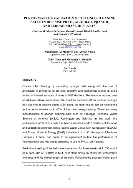 performance evaluation of technos cleaning balls in rdc msf pilot