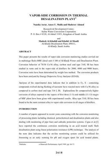 VAPOR-SIDE CORROSION IN THERMAL DESALINATION PLANT