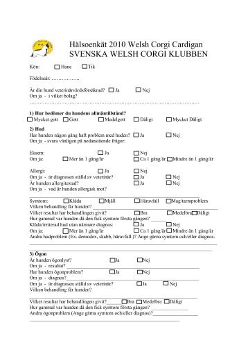 HÃ¤lsoenkÃ¤t 2010 Welsh Corgi Cardigan SVENSKA WELSH ... - SWCK