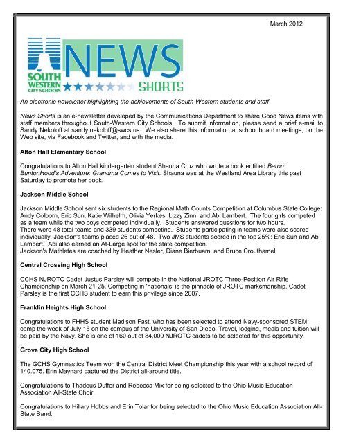 March 2012 An electronic newsletter highlighting the achievements ...