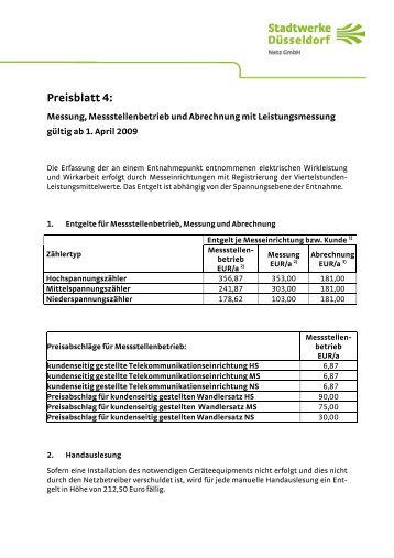 Preisblatt mit Leistungsmessung ab 1.April 2009 - Stadtwerke ...