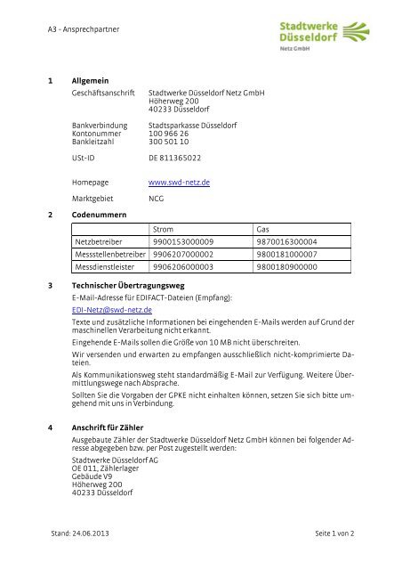 Ansprechpartner - Stadtwerke DÃ¼sseldorf Netz GmbH