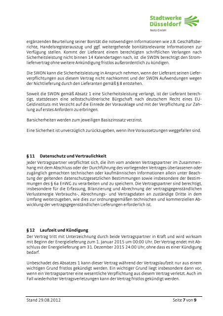 Stromlieferungsvertrag - Stadtwerke DÃ¼sseldorf Netz GmbH