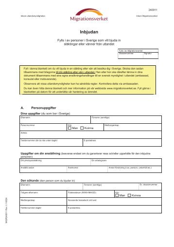 Inbjudan fÃ¶r besÃ¶k i Sverige, 240011 - Migrationsverket