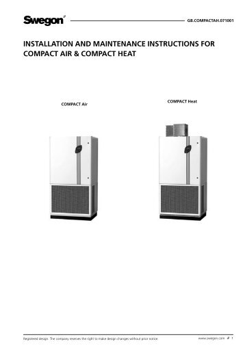 installation and maintenance instructions for compact air ... - Swegon