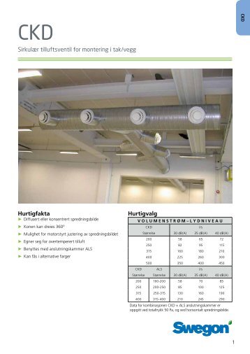 Sirkulær tilluftsventil for montering i tak/vegg Hurtigfakta ... - Swegon