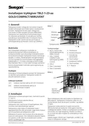Installasjon trykkgiver TBLZ-1-23-aa GOLD/COMPACT ... - Swegon